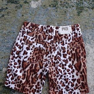 MISS BLUMARINE SHORTS w BLING CRYSTALS GORGEOUS leopard print cuffed 12 ITALY